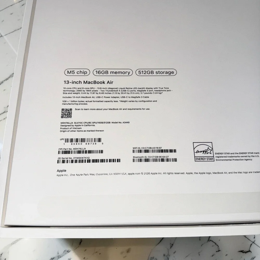 New‎ EMPTY BOX ONLY Silver 13-inch M5 16GB 512GB MacBook Air Apple